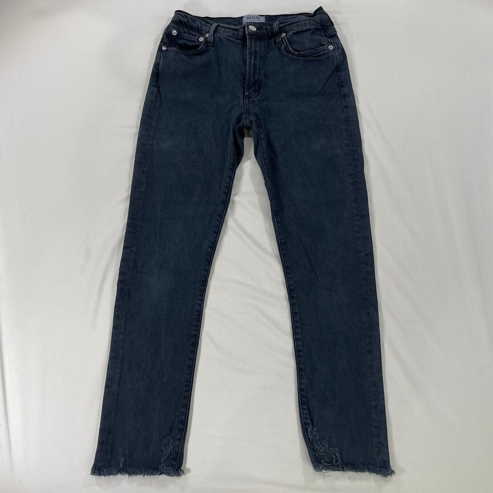Agolde Toni Slim Jeans Womens 27 Washed Black Mid Rise Raw Hem Stretch Denim